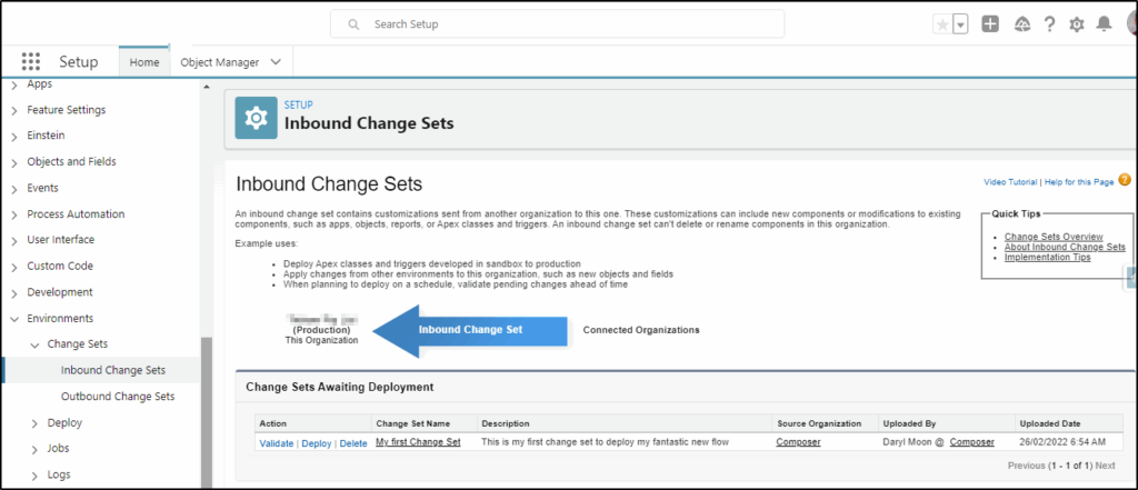 deploy the change set for production