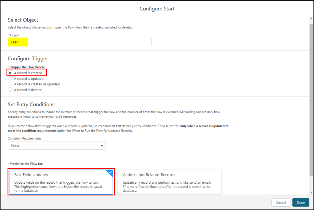 Lead Assignment with Flow - select object