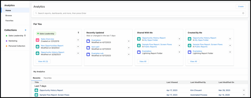 Salesforce Summer 23 Features - analytics home