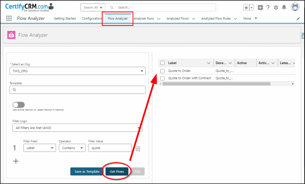 flow analyzer tab