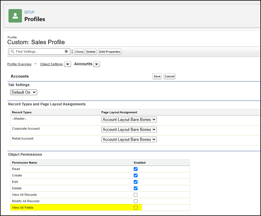 view all fields on a profile