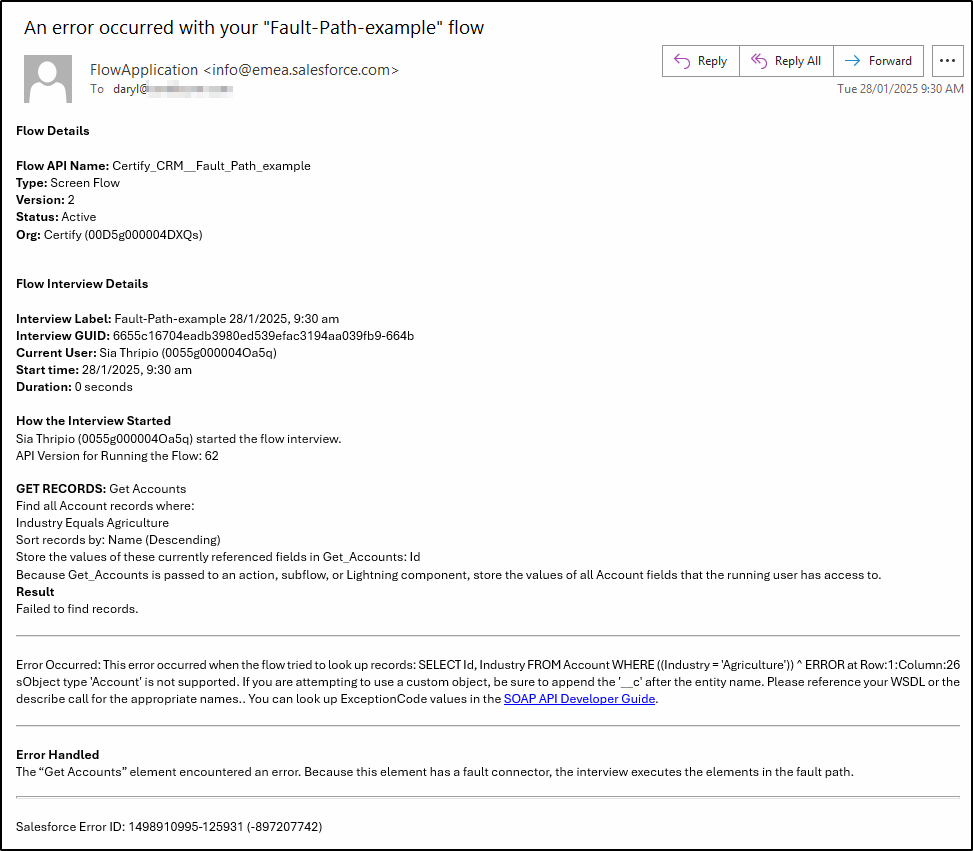 email sent to admin