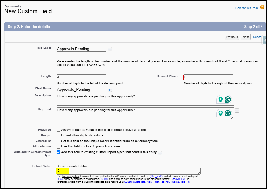 new custom filed creation