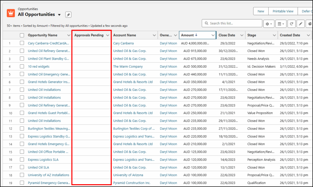 list view showing blank (null) values for the new field