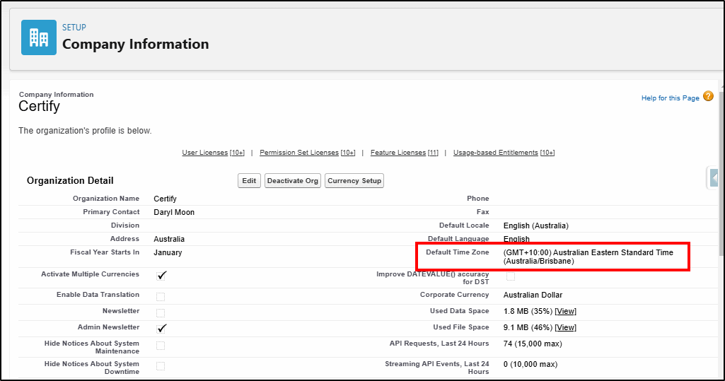 check local time vs Default Time Zone